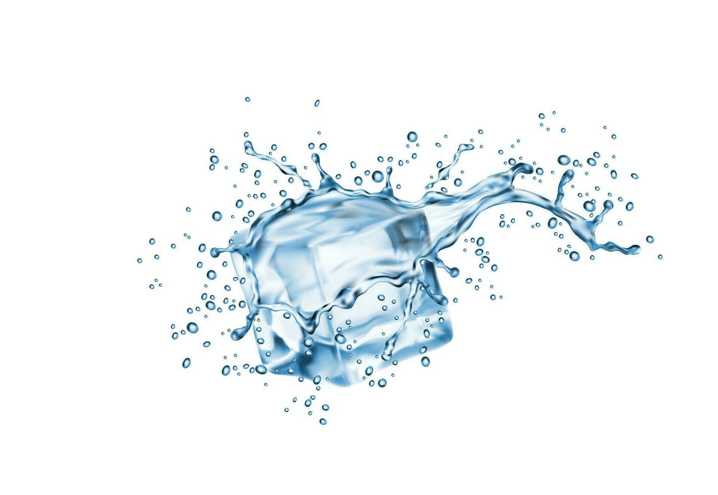 agua chapoteo fluir con hielo cubo, aislado 3d vector