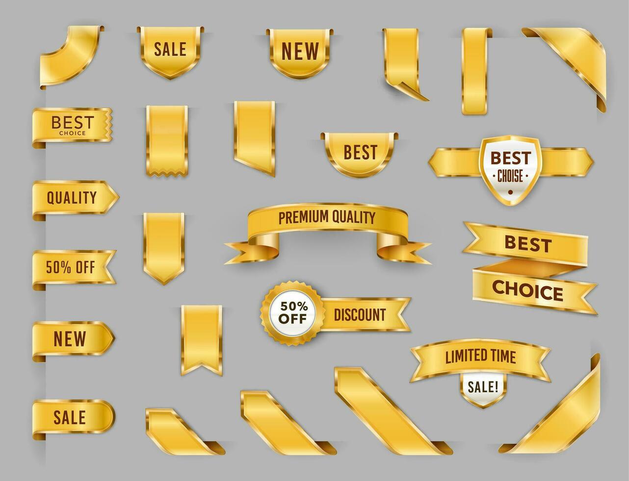 Golden labels, luxury ribbons and premium banners vector