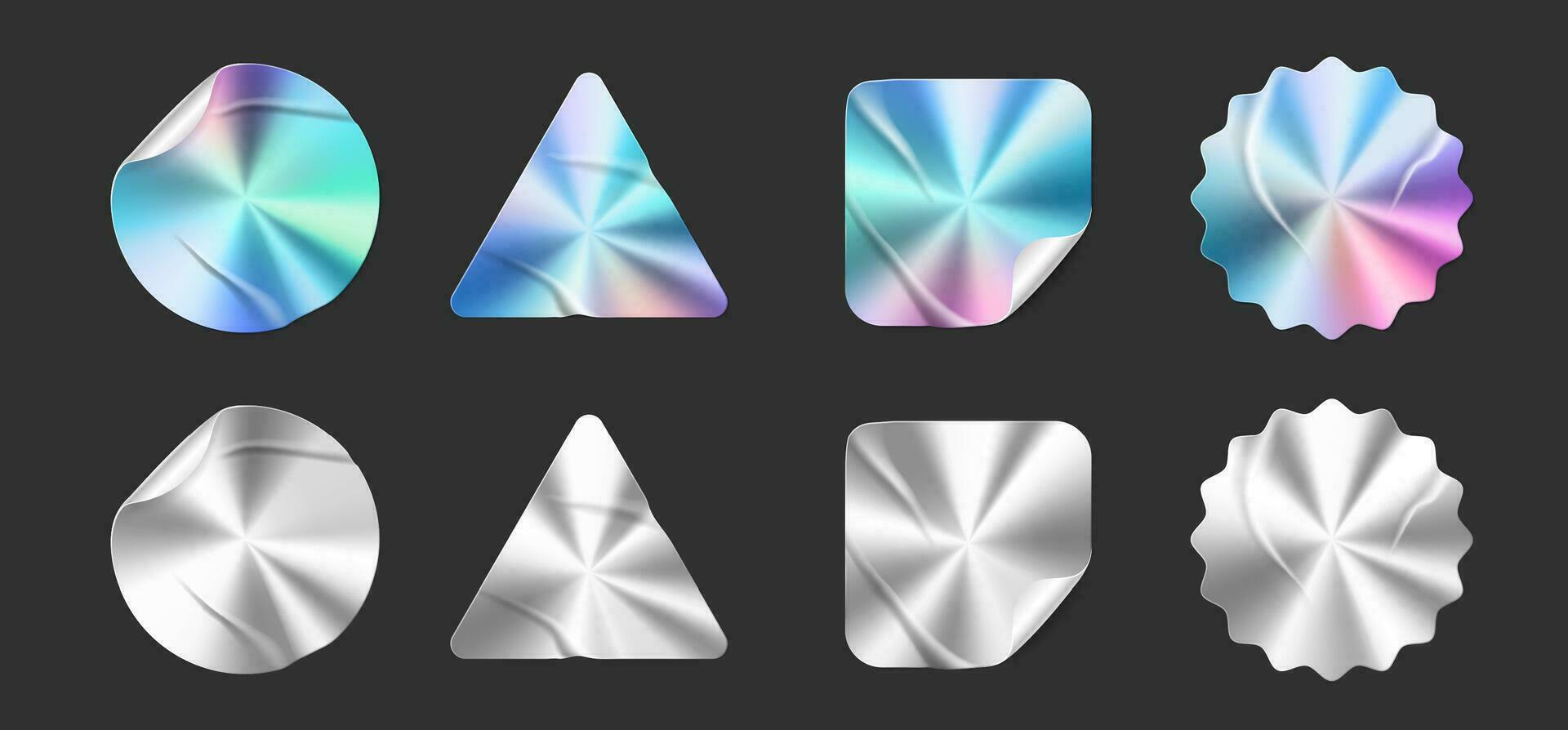 Hologram stickers, silver quality labels, foil tag vector