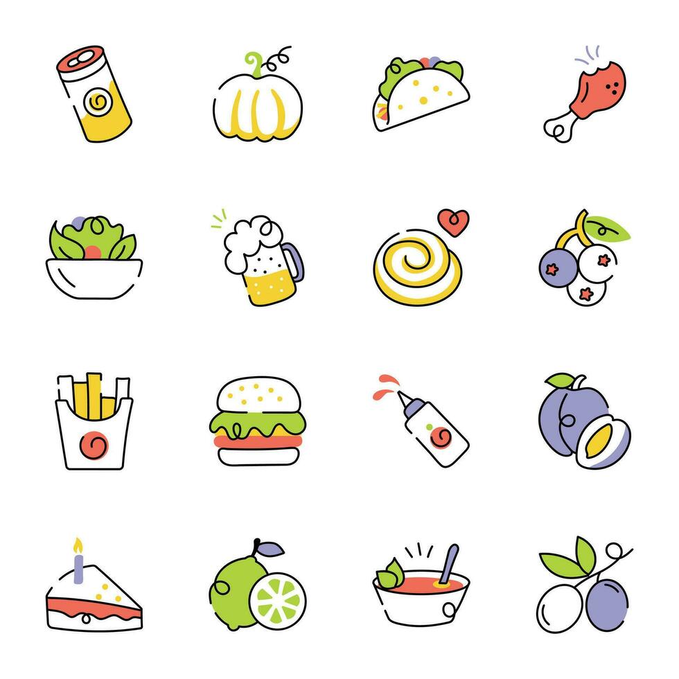 Bundle of Organic and Fast Food Sketchy Icons vector