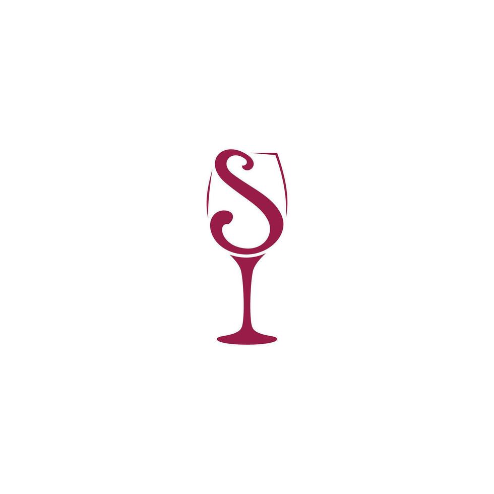 vino vaso y letra s logo o icono diseño vector