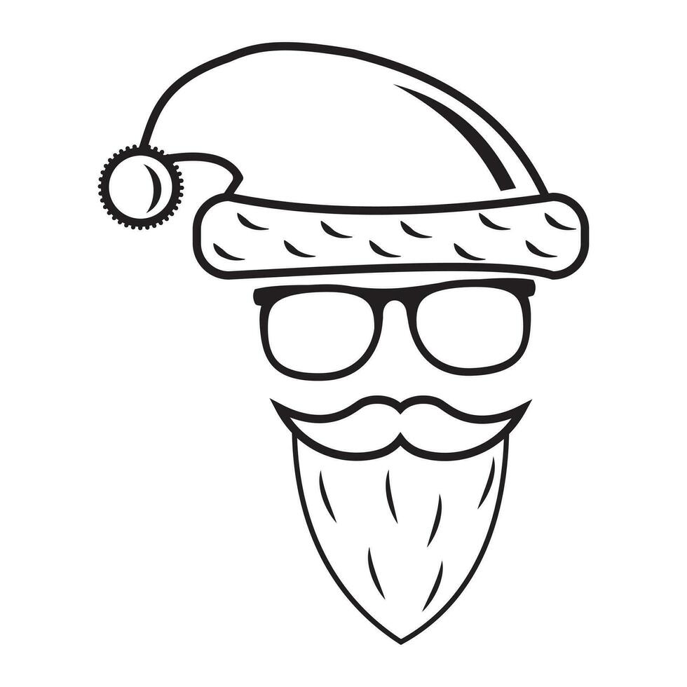 Santa Claus with glasses, black outline, vector isolated illustration
