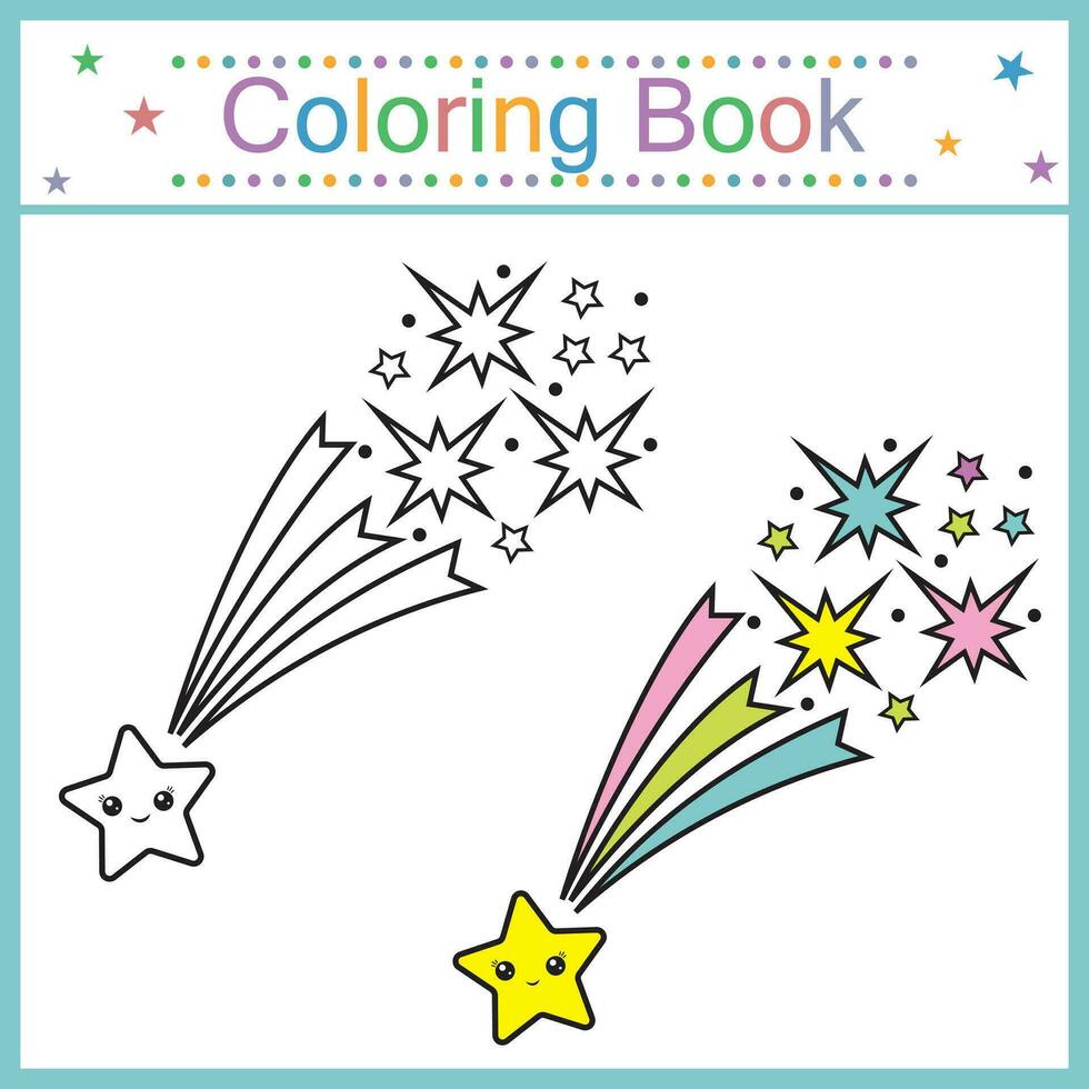 coloring book for kids kawaii comet, vector isolated illustration