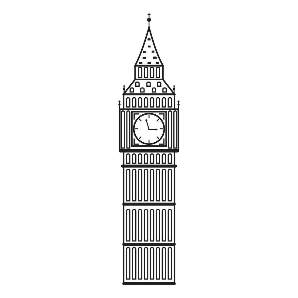 London's landmark Big Ben, the big clock. Vector illustration in black tones vector silhouette illustration of the sights of London, England.