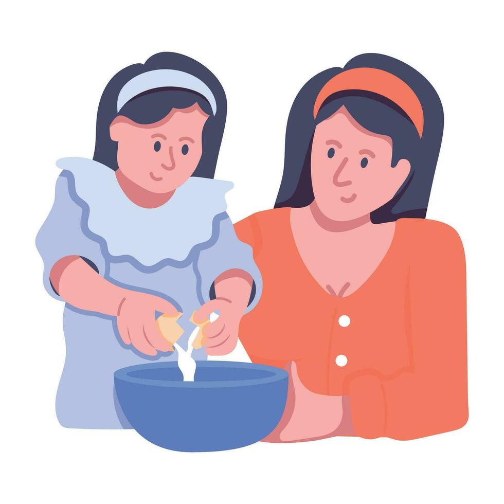 Trendy Daughter Cooking vector