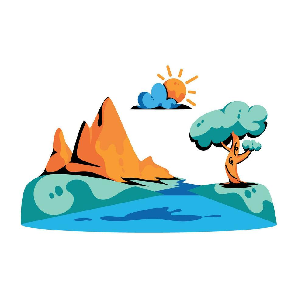 Trendy Mountains River vector