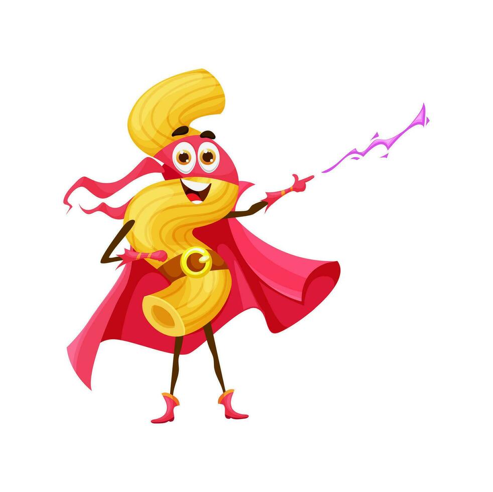 Cartoon cavatappi pasta superhero character vector