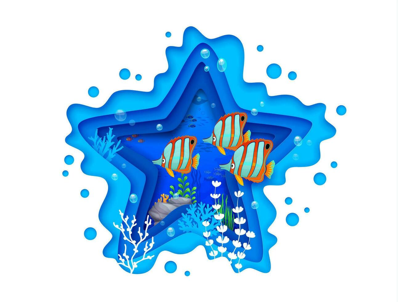 Starfish shape of sea paper cut undersea scene vector