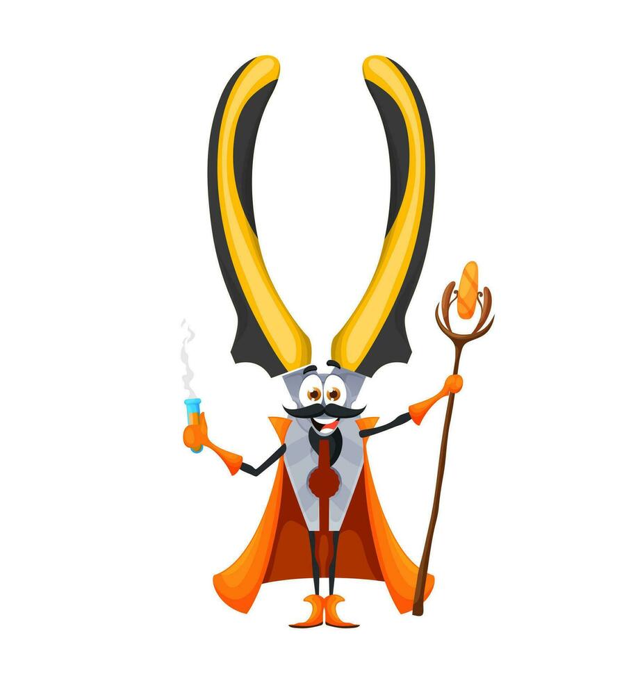 Cartoon Halloween pliers tool wizard character vector