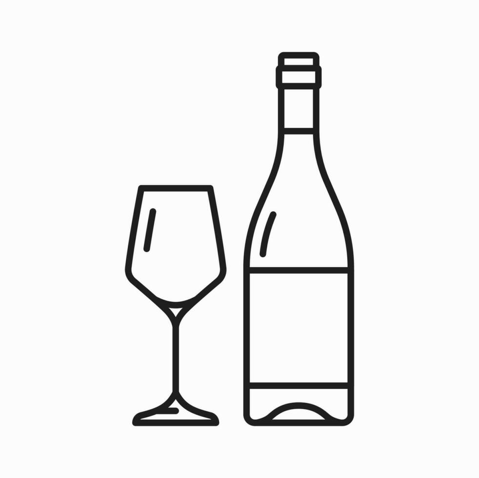 Dry white wine in bottle and glass, winery drink vector