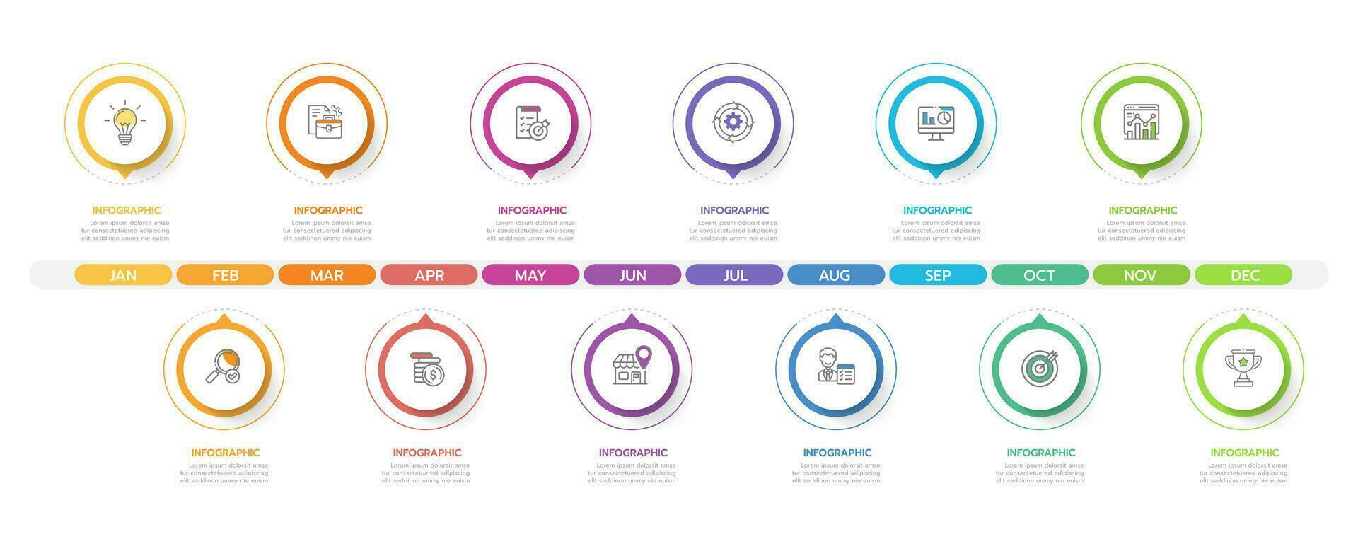 Infographic template for business. 12 Steps Monthly modern Timeline diagram with roadmap concept, presentation vector infographic.