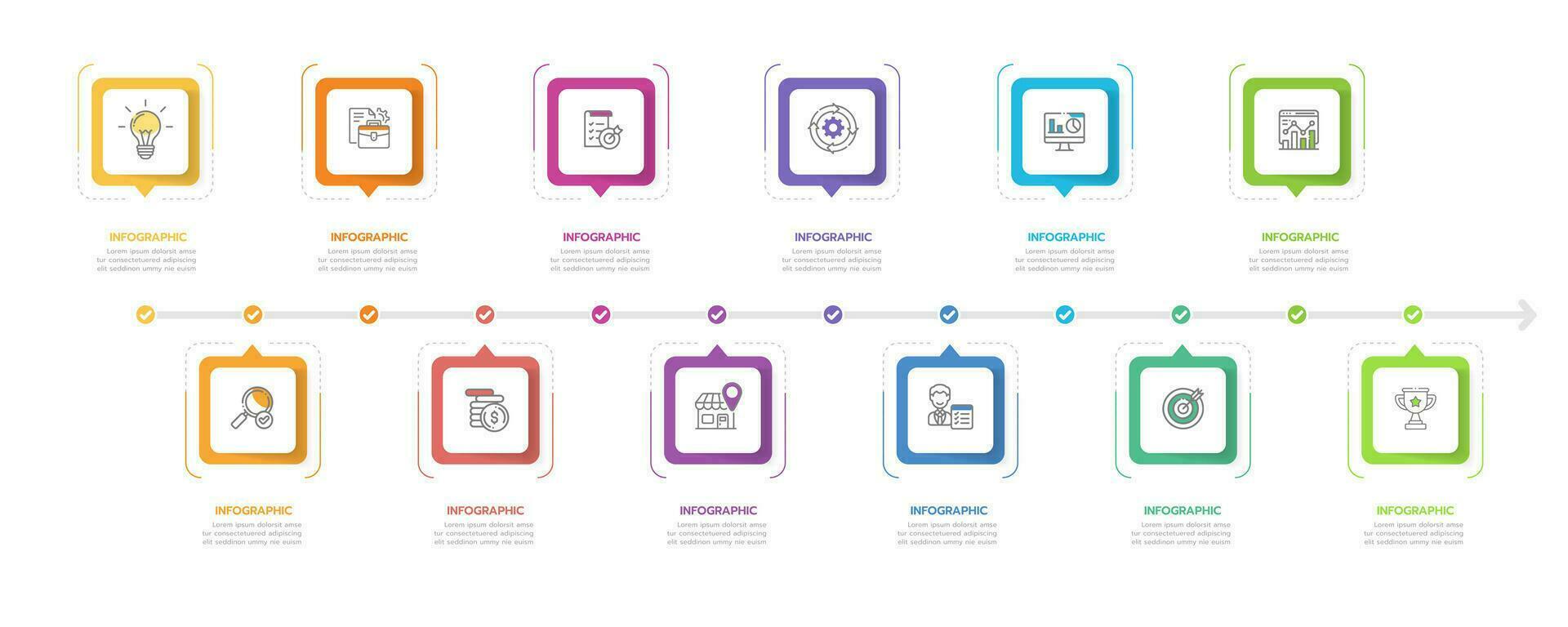 plantilla infográfica para negocios. Calendario de diagrama de línea de tiempo moderno de 12 meses con diagrama de Gantt, infografía de vector de presentación.