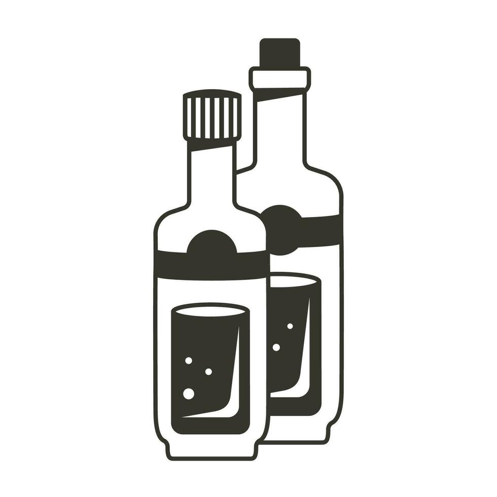 Oil bottles line icon isolated. Silhouettes of glass bottles with vegetable oil. Linear elements with editable strokes for kitchen, cooking, food. Kitchenware outline signs. Vector flat illustration