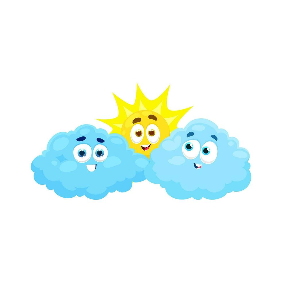 Cartoon cloud and sun weather characters, vector