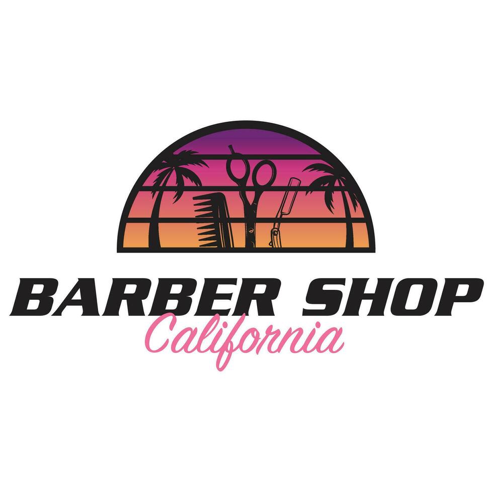 Barber Shop Retro Modern Logo. California Vibes. 80s style vector graphic for brand identity