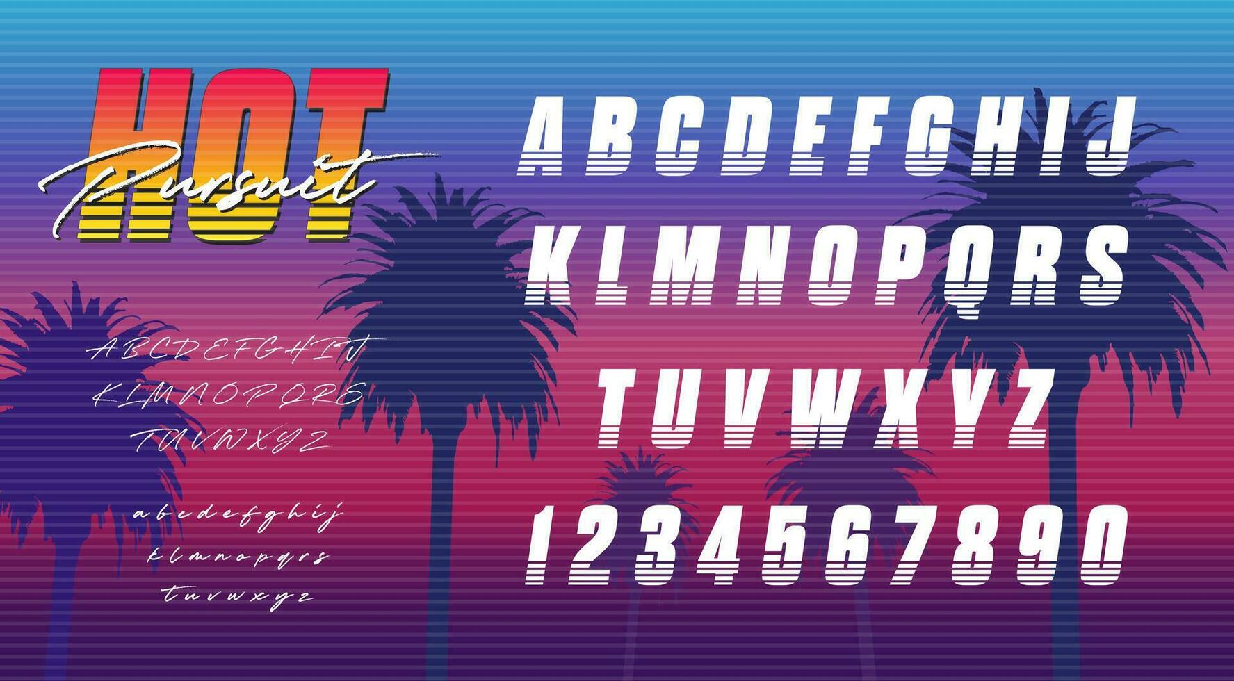 80s inspired alphabet. Collection of letters and numbers influenced by retro. 90s style lettering from LA and Miami. Synthwave typography for flyers and posters. Vintage logo elements. vector