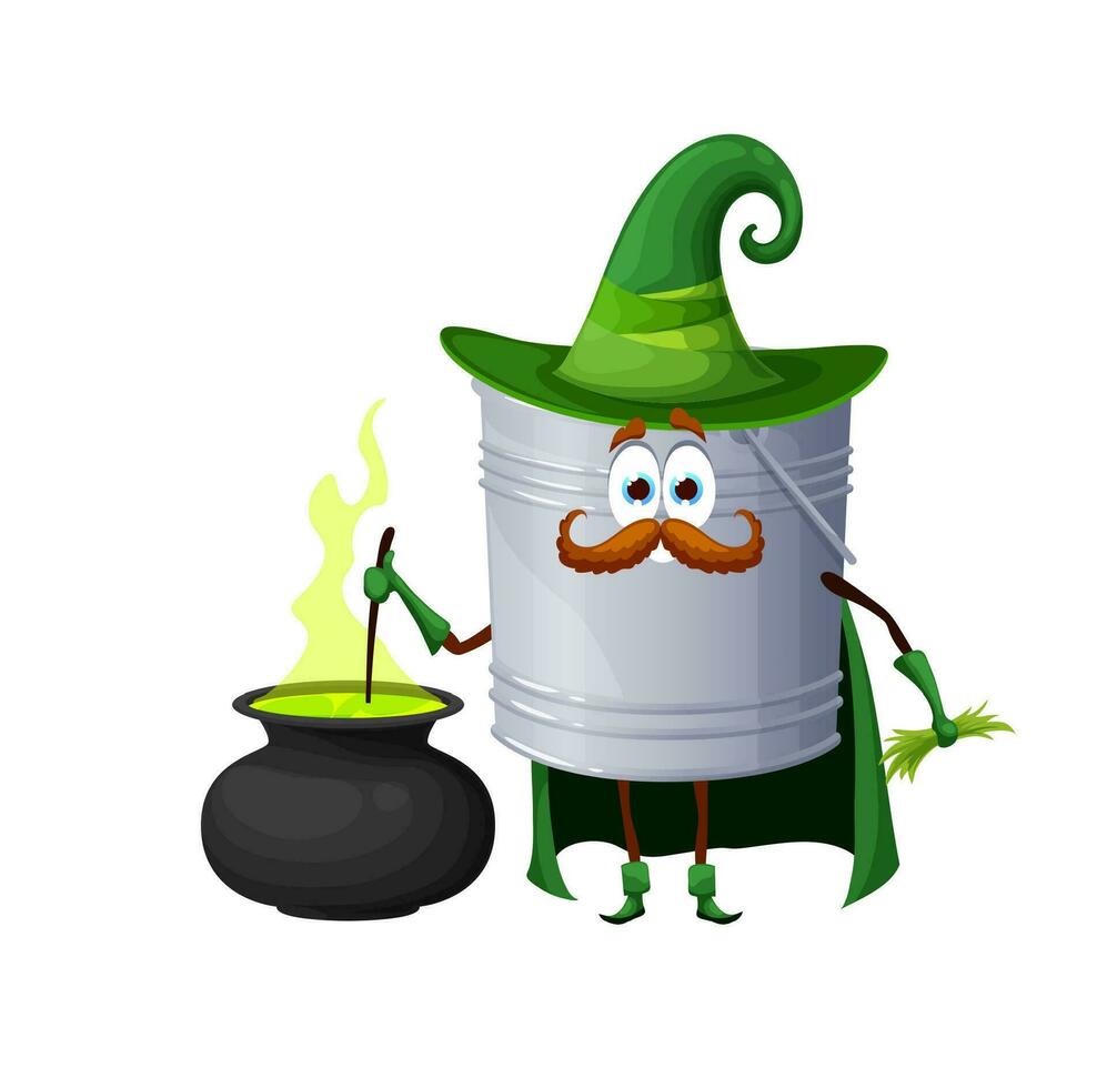 Cartoon Halloween tin of paint wizard character vector