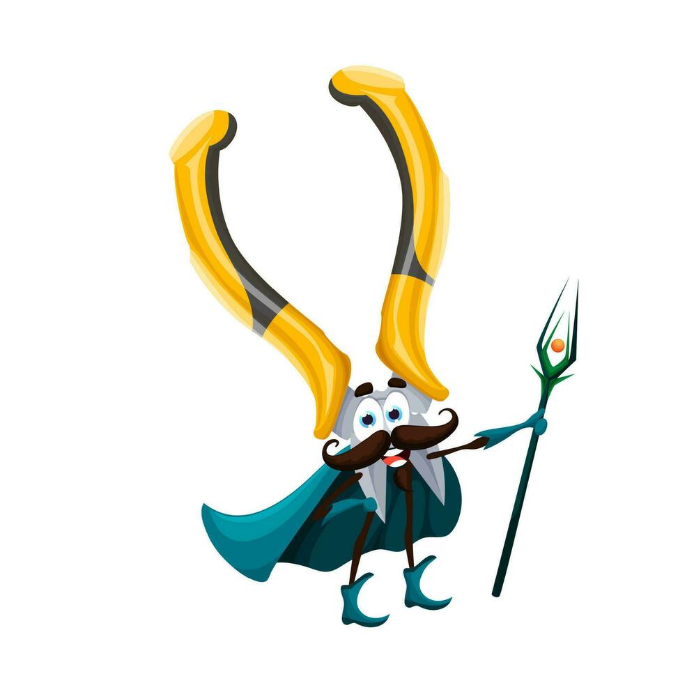 Cartoon halloween nippers tool wizard character vector