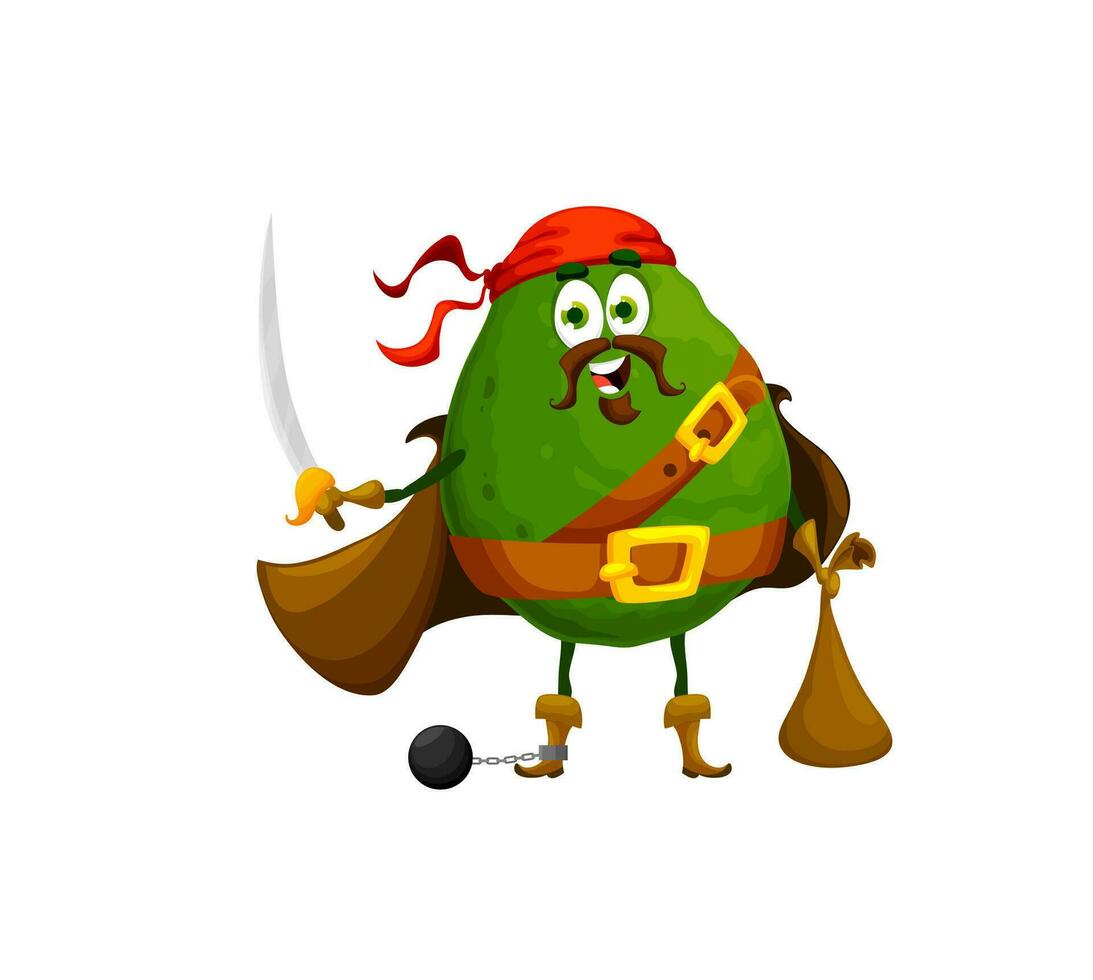 Cartoon Halloween avocado pirate food character vector