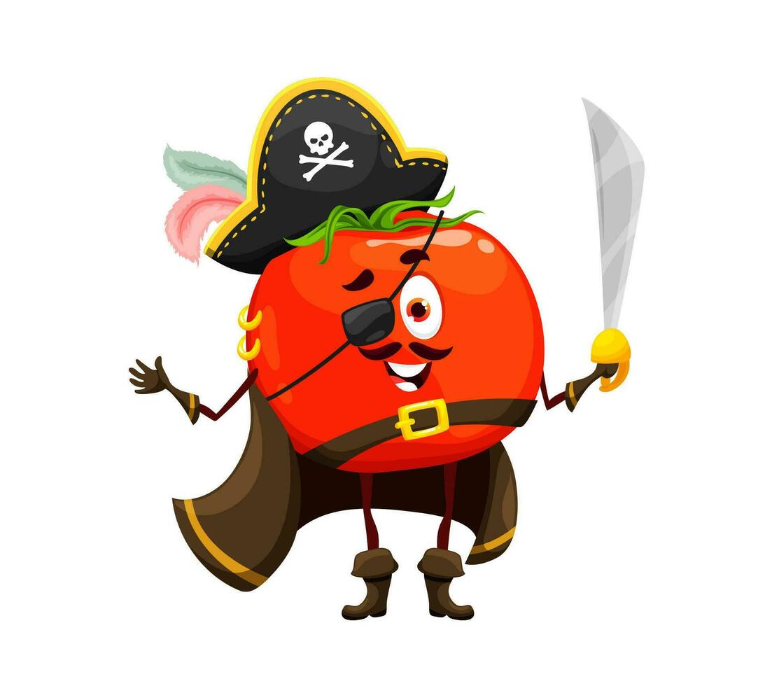 Cartoon Halloween tomato pirate corsair character vector