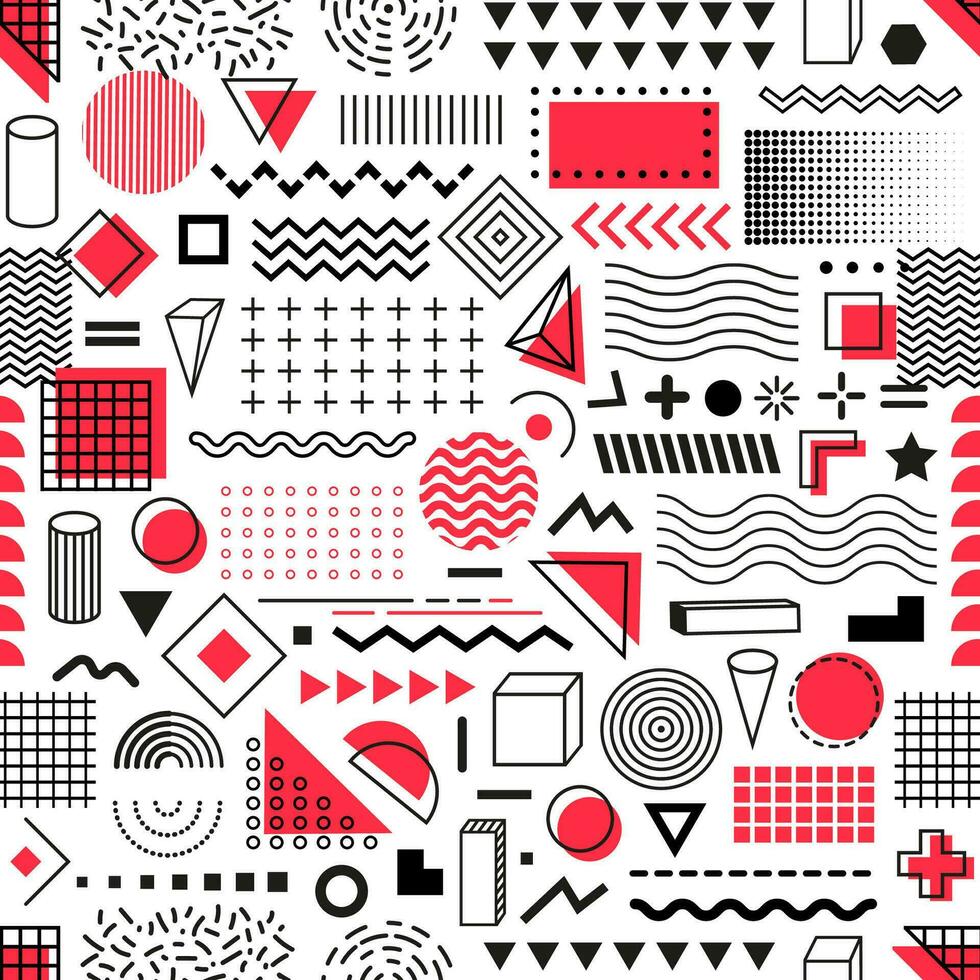 Memphis geometric shapes seamless pattern vector