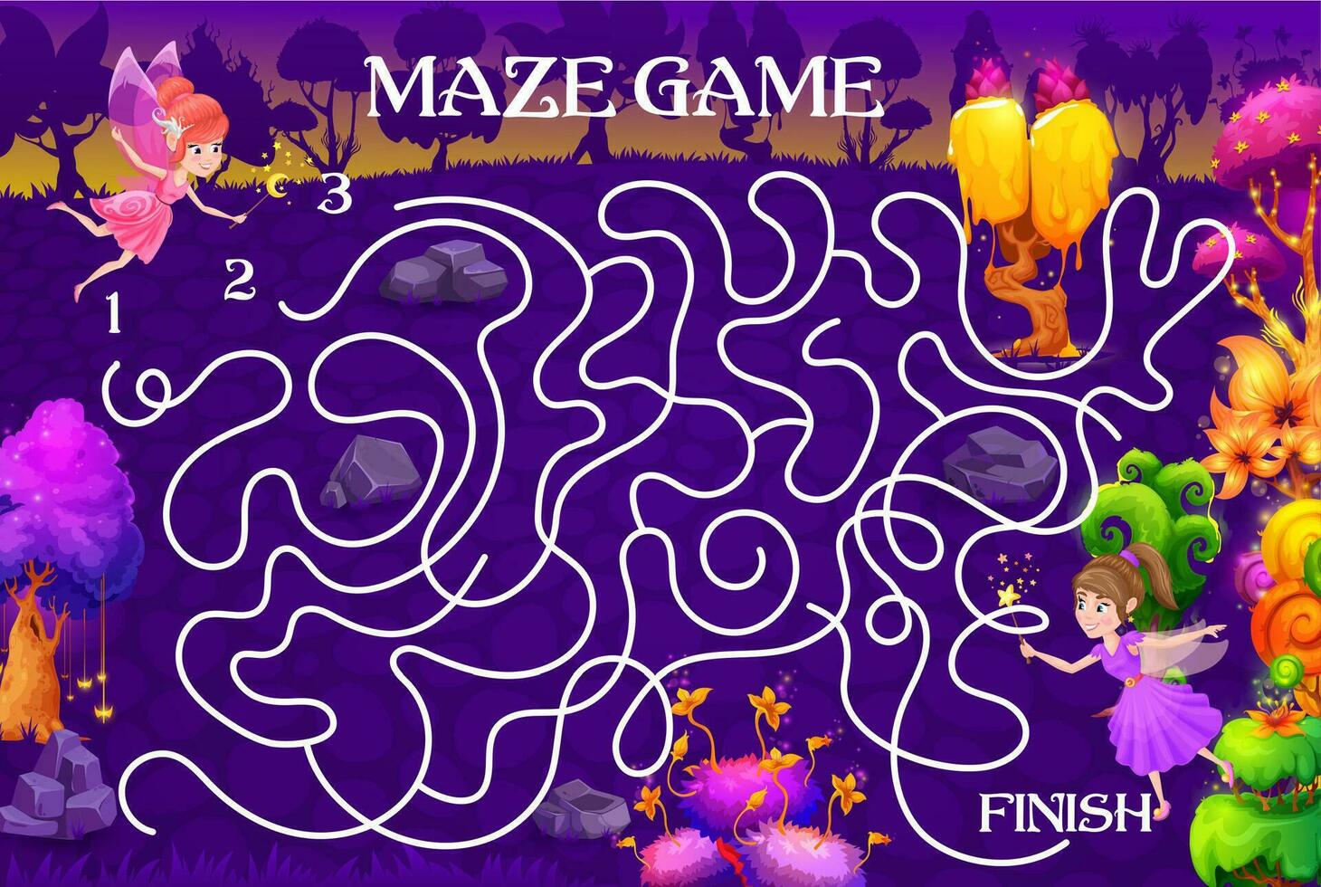 Labyrinth maze help to fairy find friend in forest vector