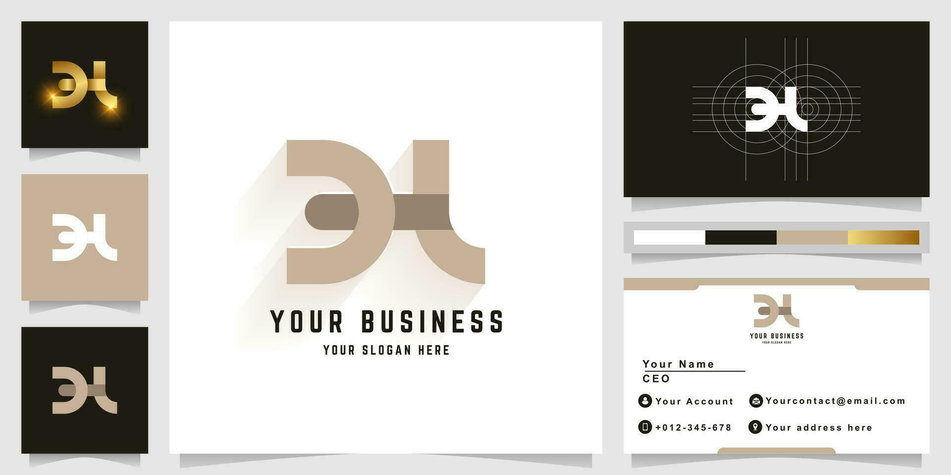 Letter DH or EH monogram logo with business card design vector