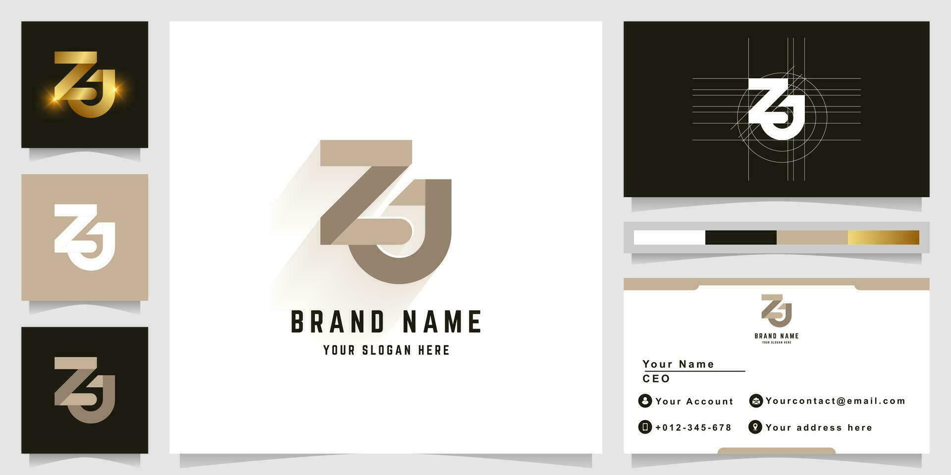 Letter Za or ZJ monogram logo with business card design vector