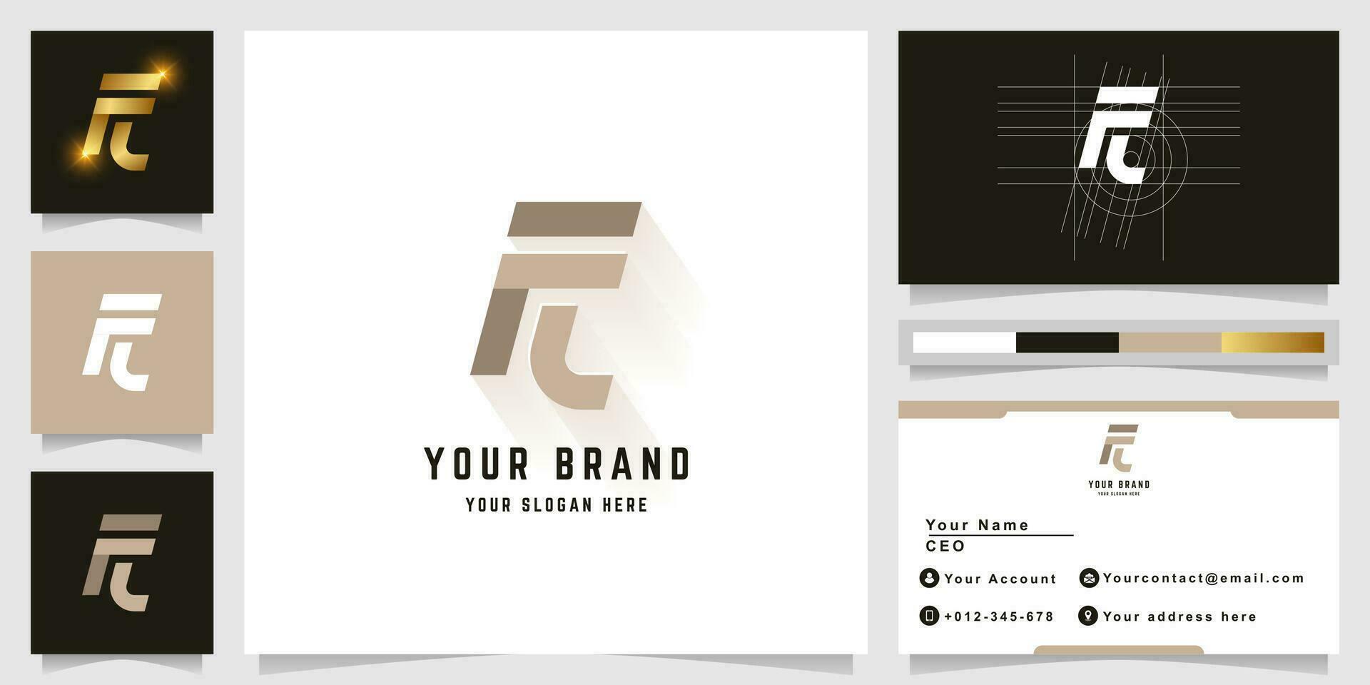 Letter FL or Fc monogram logo with business card design vector