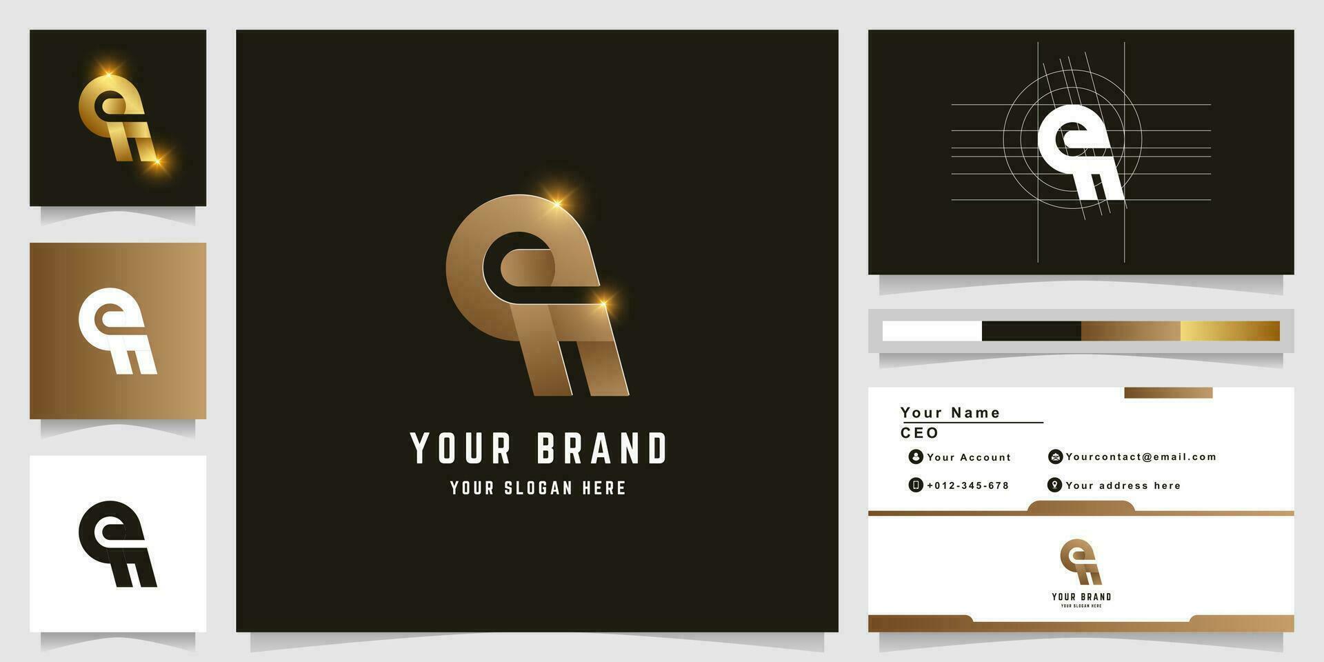 Letter eh or ef monogram logo with business card design vector