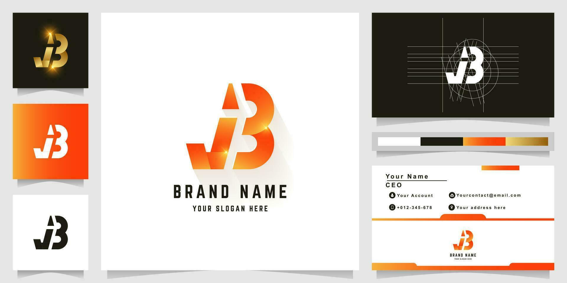 Letter jB or j3 monogram logo with business card design vector