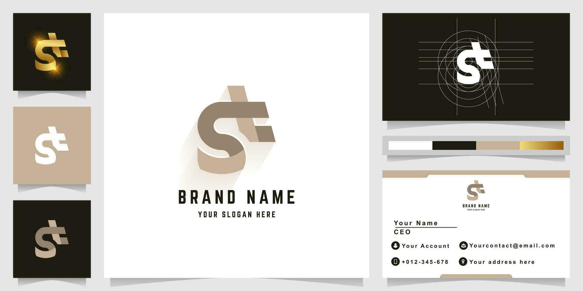 Letter St or SL monogram logo with business card design vector