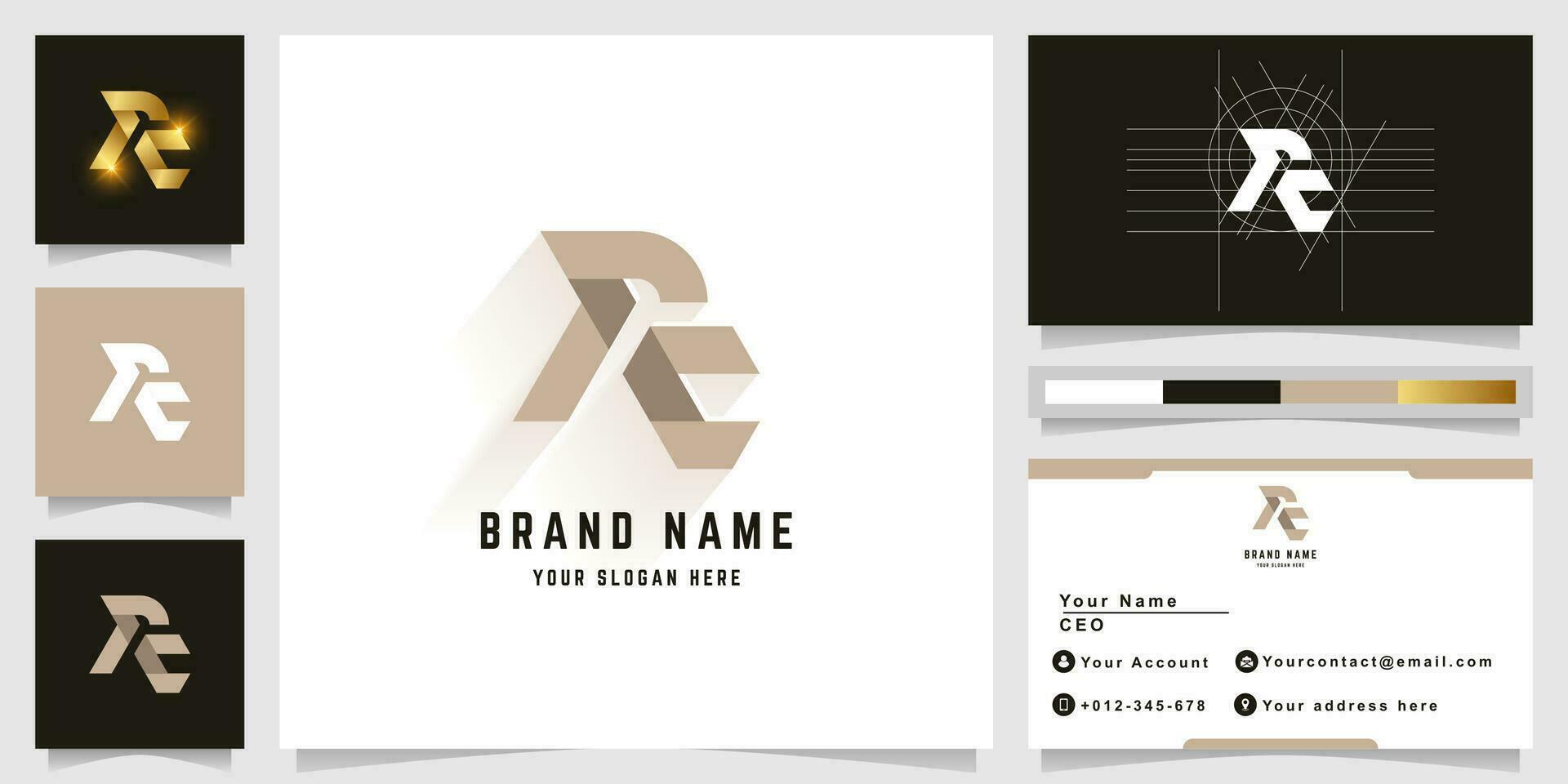 Letter RC or RE monogram logo with business card design vector