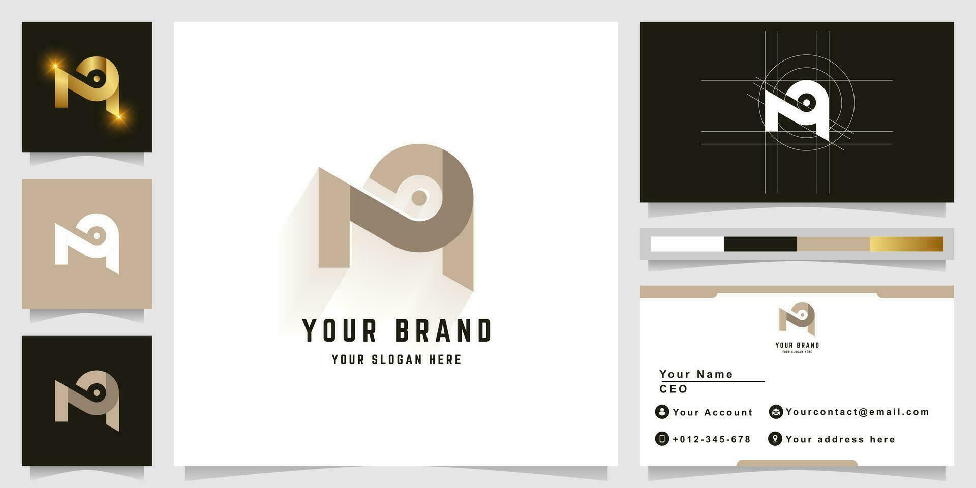 Letter Nq or Mo monogram logo with business card design vector