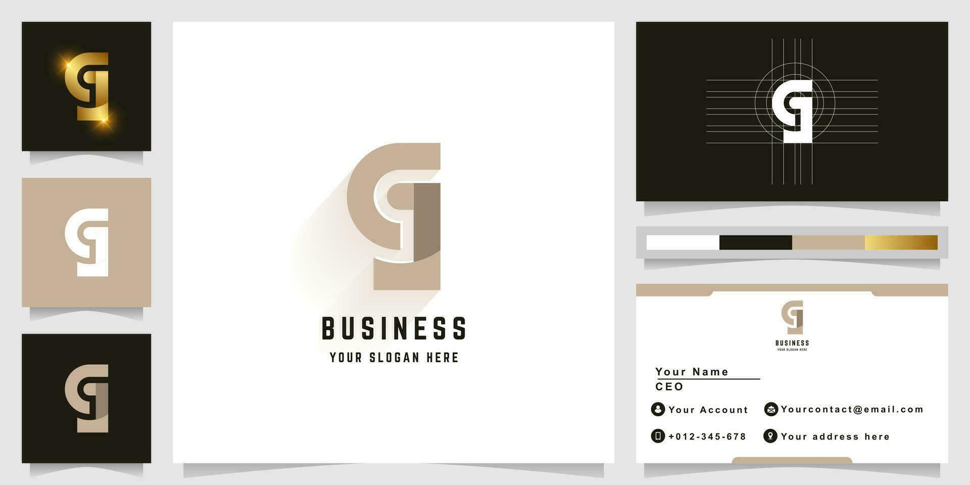 Letter JG or GJ monogram logo with business card design vector