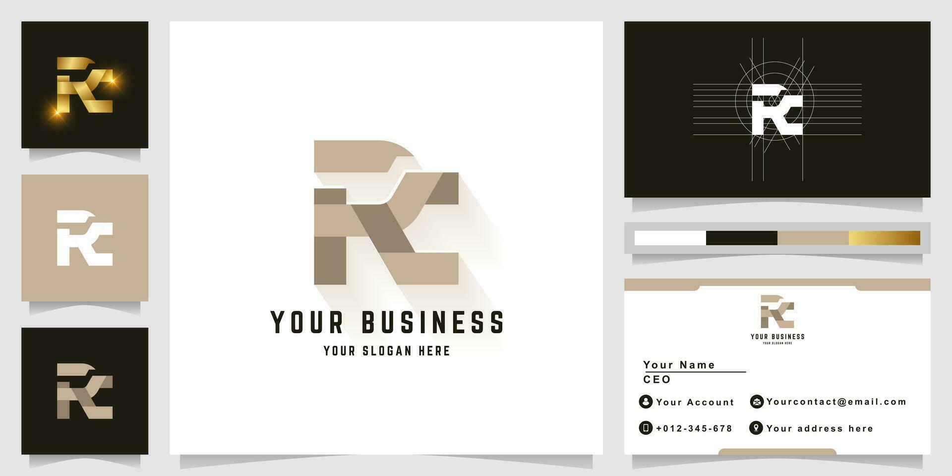 Letter RC or RK monogram logo with business card design vector