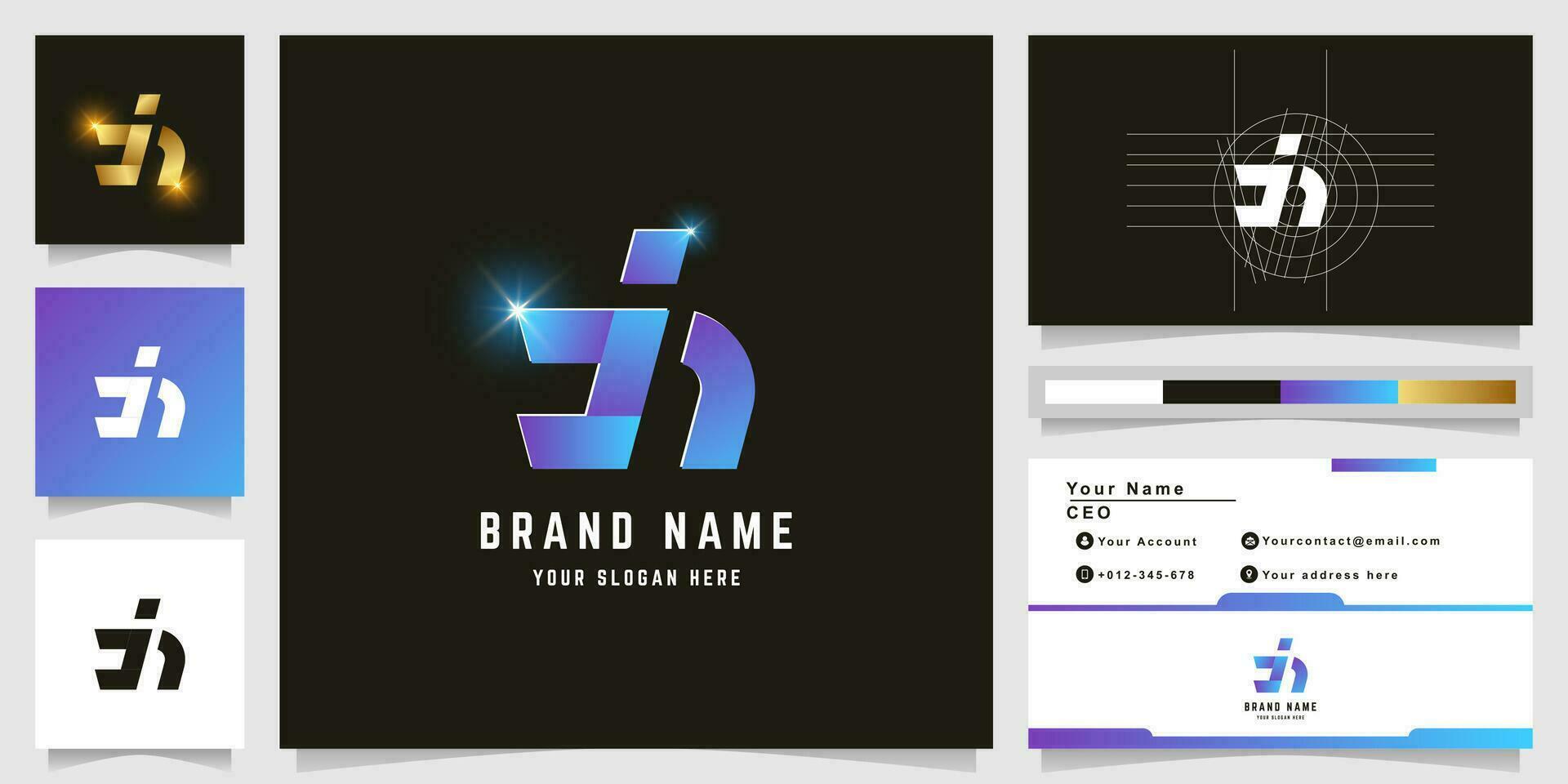 Letter jh or jj monogram logo with business card design vector