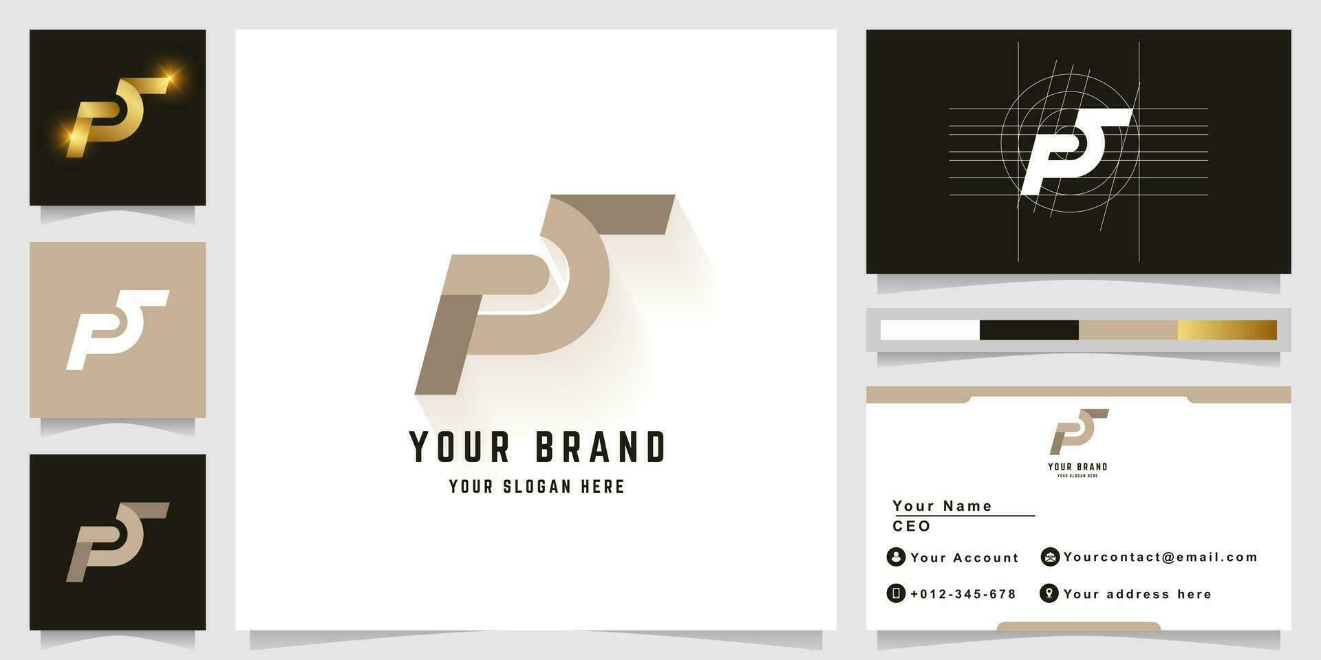 Letter FS or PS monogram logo with business card design vector