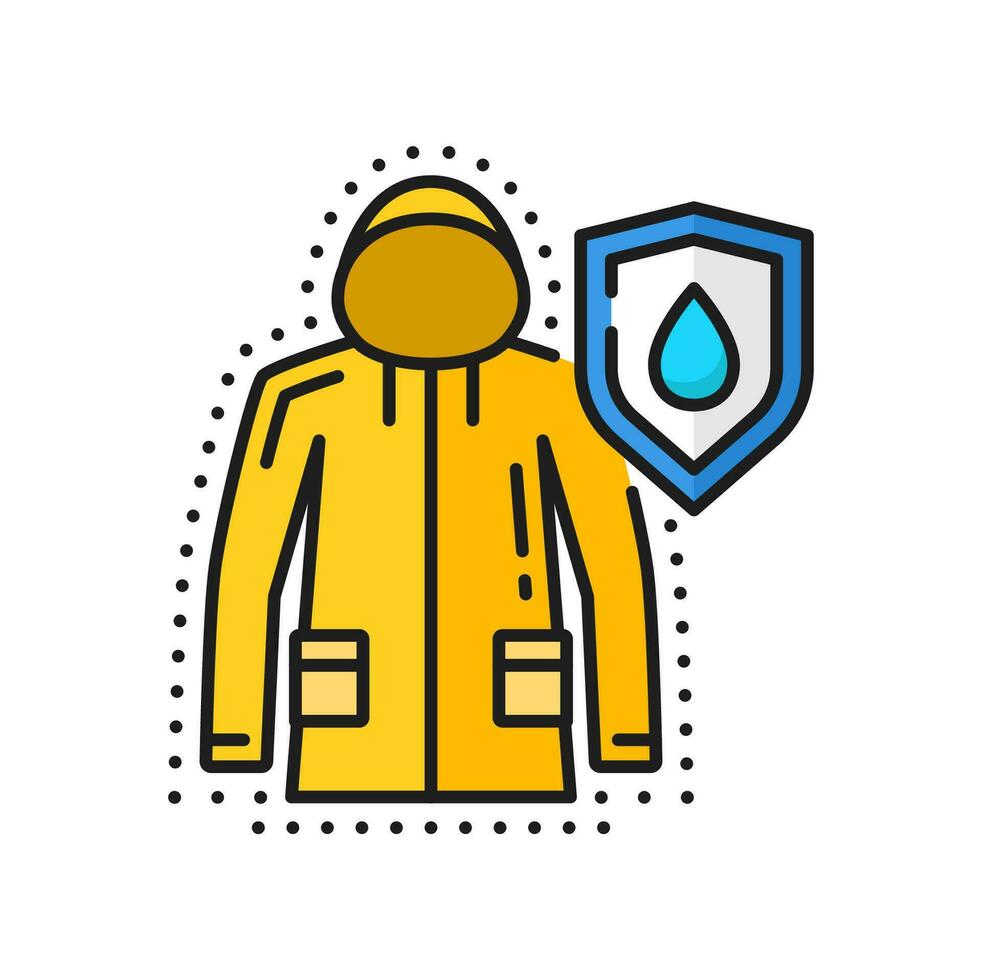 Raincoat or jacket of waterproof material, outline vector