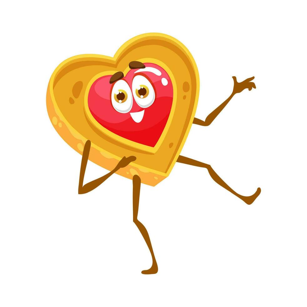 Cartoon cookie funny character, biscuit heart vector