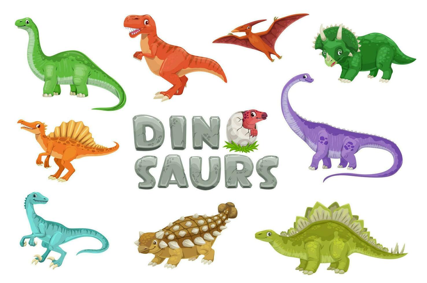 dibujos animados dinosaurios caracteres, dino personajes vector