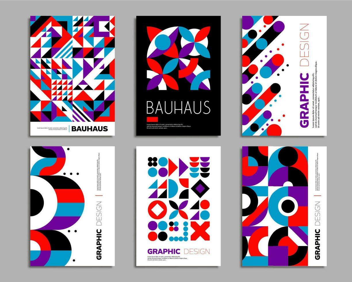 Bauhaus posters templates with geometric patterns vector