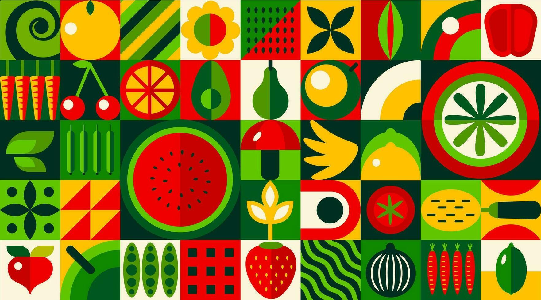 Fruits and vegetables geometric bauhaus pattern vector