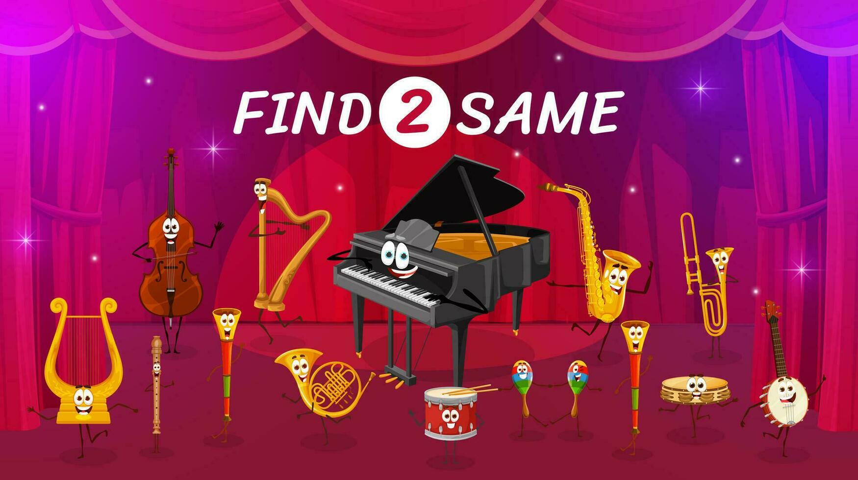 Find two same cartoon musical instrument character vector