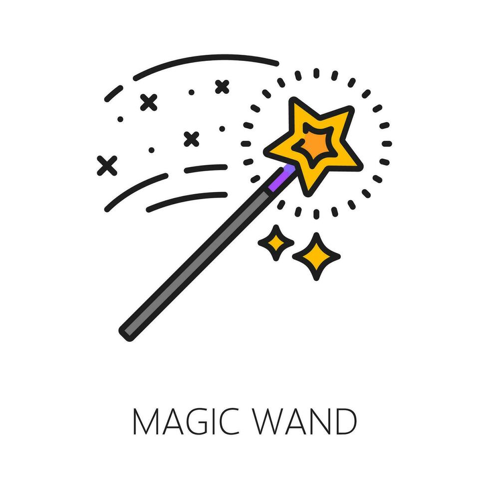 Magic wand witchcraft and magic icon, vector sign