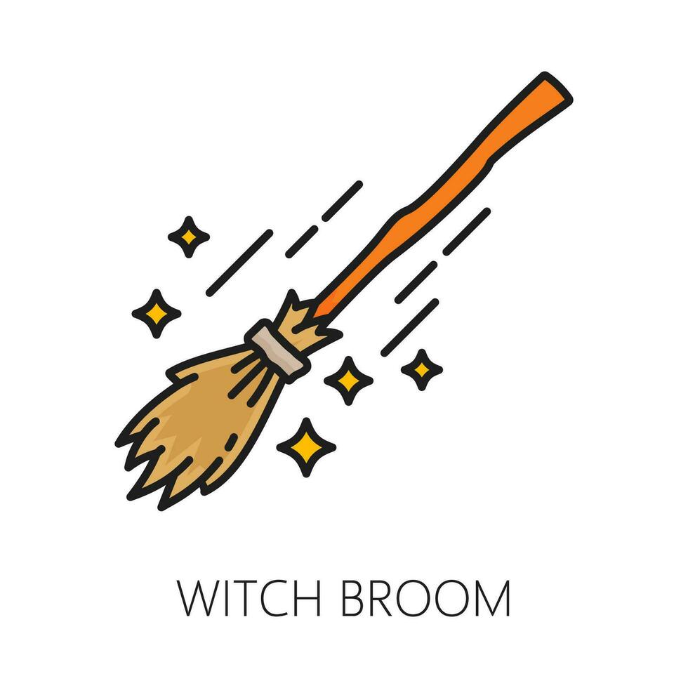 Witch broom witchcraft and magic icon, vector sign