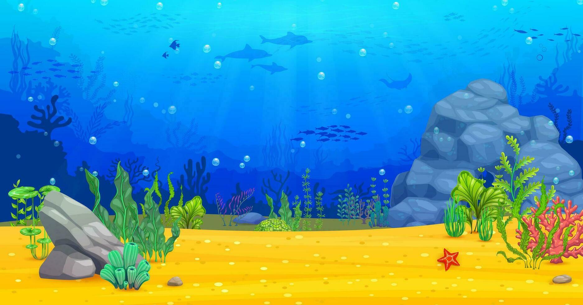 Underwater sea landscape, arcade game ocean level vector