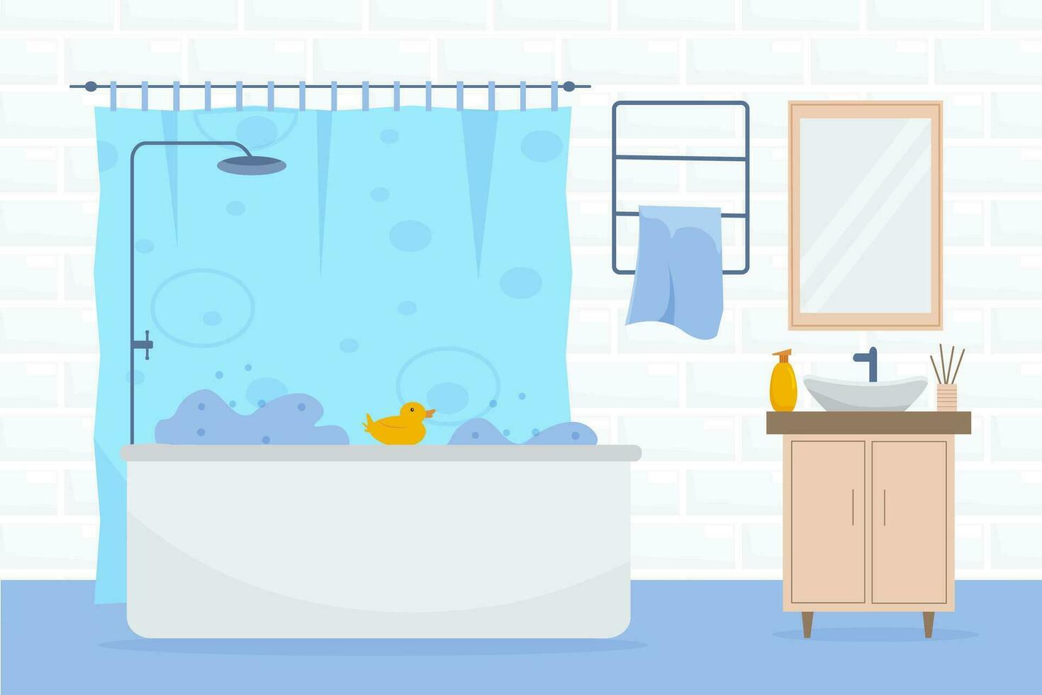 Modern bathroom interior. Flat design style vector illustration.