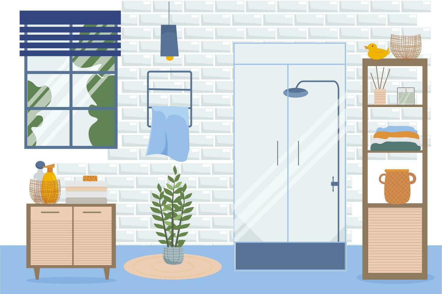 Modern bathroom interior. Flat design style vector illustration.