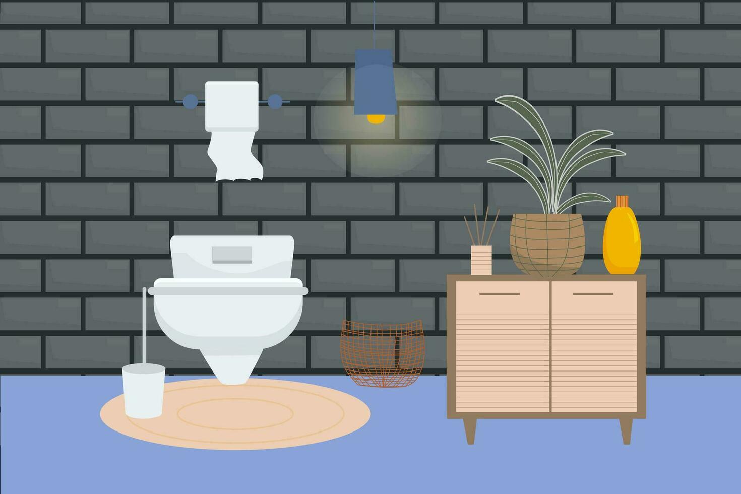 Vector flat bathroom interior. Detailed modern house furniture.